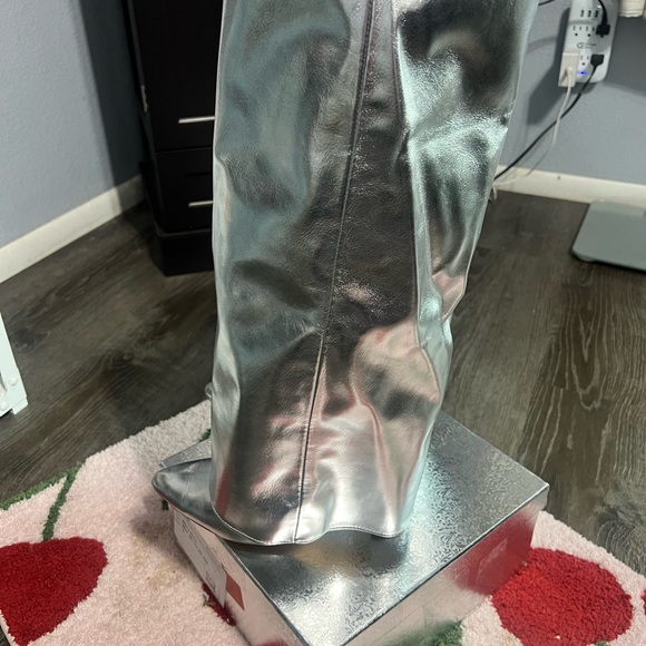 Silver Women's Knee High Boots - Picture 2 of 6